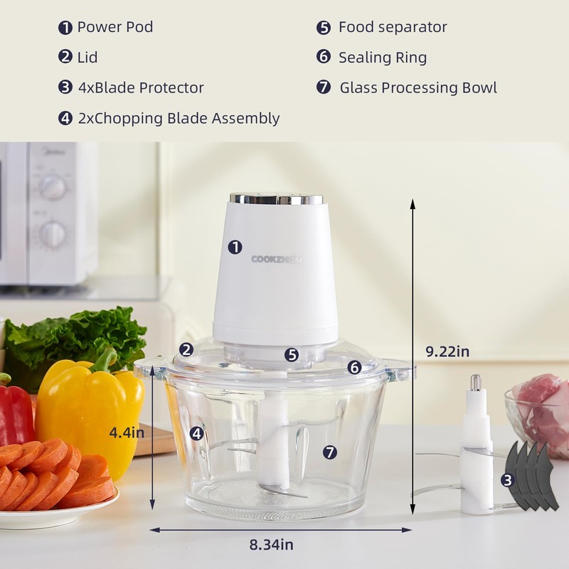 COOKZHOM Food Processor,Electric Food Chopper with 500W Stainless Steel Motor