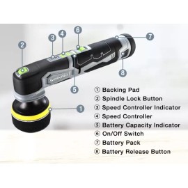 Workpro Cordless 12V Mini Buffer Polisher 5 Variable Speed Up to 3000RPM Battery Powered