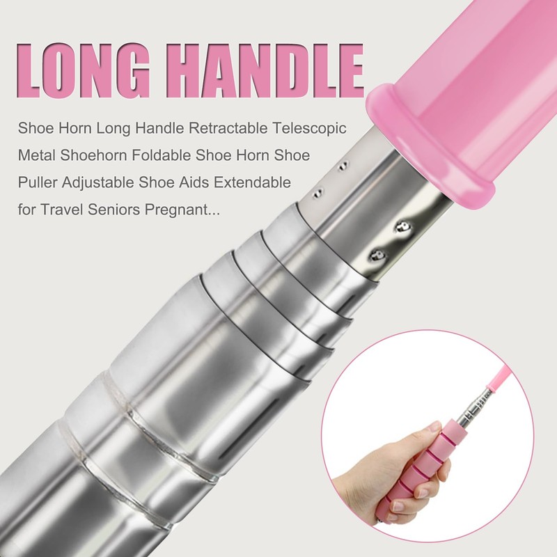 Ralleyfun Shoe Horn Long Handle Retractable Telescopic Metal Shoehorn Foldable