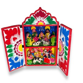 Zoeartcrafts Wood Retablo with Nativity, 7¨ tall, Christmas decor, religious, wooden altarpiece, holiday season decorations, Peruvian (Style 1)