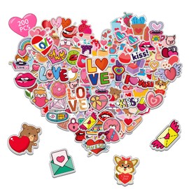 JULMELON 200 Pieces Valentines Stickers, Love Heart Stickers for Kids Valentines Day Stickers Bulk Vinyl Water-Repellent Stickers for Valentine Day Party Favors Scrapbooking DIY Crafts Decorations