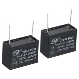 PATIKIL CBB61 Ceiling Fan Capacitor, 2Pcs 3uF 450V AC 50/60HZ with 2Pins 38x18x28mm for Air Conditioner Fan Motor Star Run Capacitors
