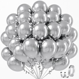 Awenztech Metallic Silver Balloons 12 inch, Chrome Silver Latex Balloons 50pcs Party Balloons for Graduation Wedding Baby Shower Disco Birthday Party Decorations