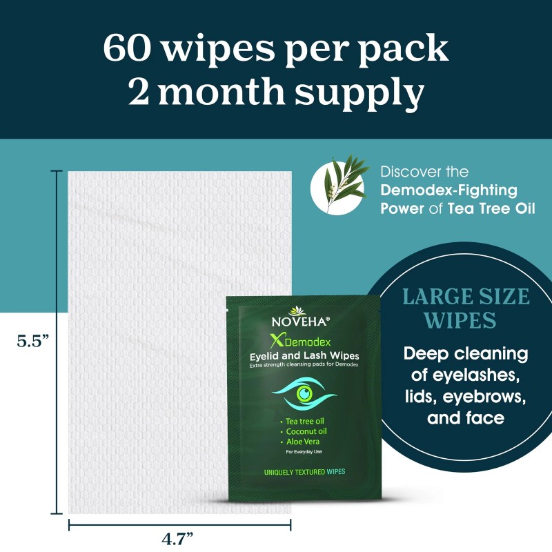 Noveha Best Demodex Eyelid & Lash Wipes Box Of 60