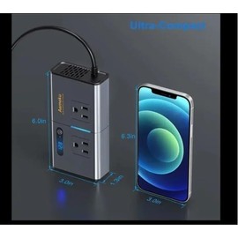 Amekeu Power Inverter 200W Metal Car Charger Adapter Fast Charging 12V to 110v pd 4 USB Ports(2.4A USB+1.2A USB+QC3.0+30W Type-C) and 2 AC Outlet, only for DC 12V