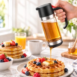 No-Drip Glass Honey Dispenser with Trigger Handle – Syrup Pourer for Pancakes, Tea, Coffee & Breakfast Tables