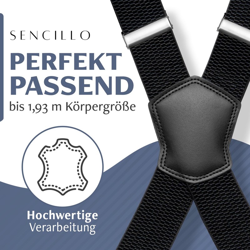 Sencillo Men's Braces with Strong Clips X-Shape, black