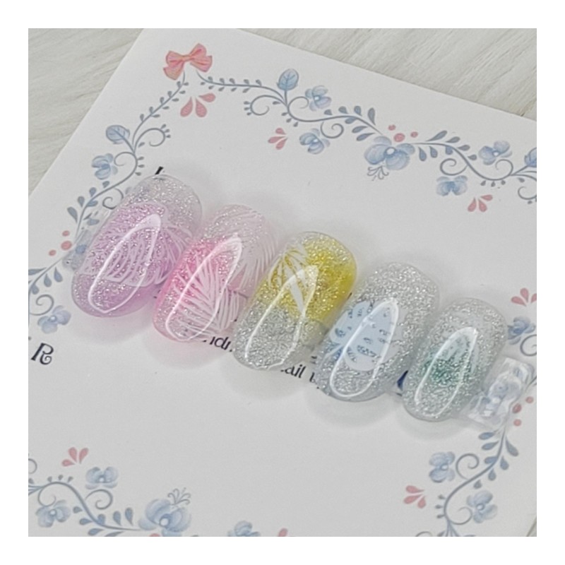 White floral handmade nail tips - Stiletto M / 화이트
