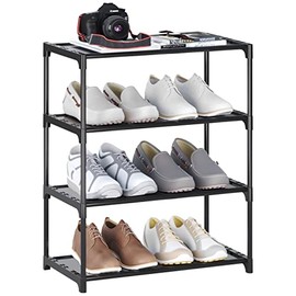 Hockmez 4-Tier Small Shoe Rack .Stackable Shoe Shelf Storage Organizer for Entryway Hallway Closet Bathroom Living Room (Black)