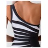 WDIRARA Women's Striped One Piece Swimsuit Asymmetrical Swimwear Monokini Black