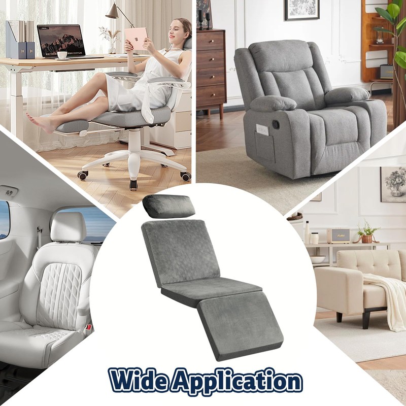 3-Fold Recliner Cushion with Head Pillow and Backrest (Grey)