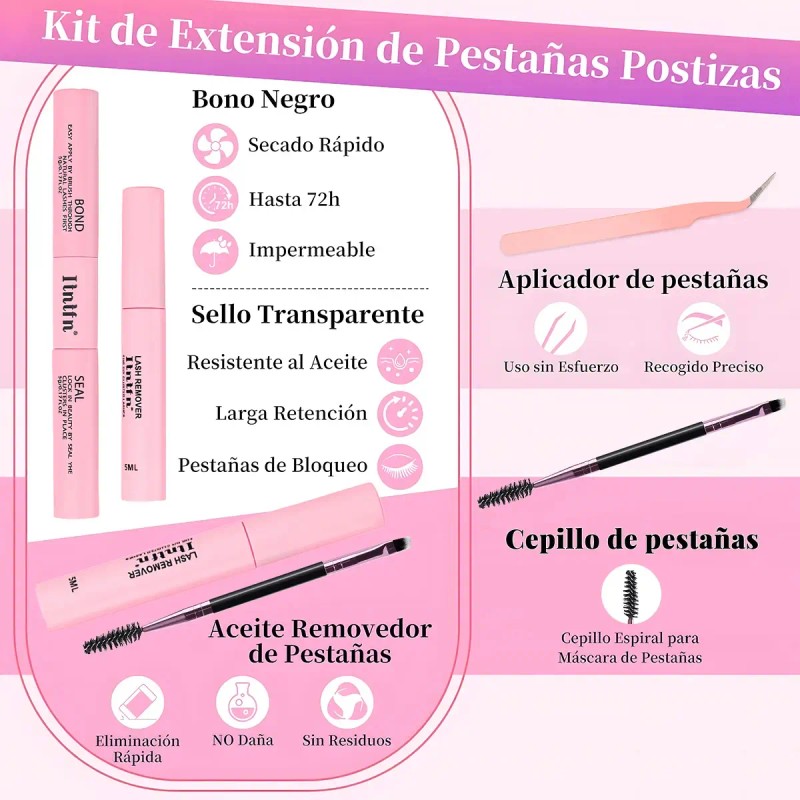 Set Extension Pestañas Diy 9-18mm Kit Maquillaje Completo