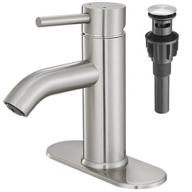 Brushed Nickel Bathroom Faucet Single Handle Bathroom Vanity Sink Faucet with Pop-up Drain, Rv Lavatory Vessel Faucet Basin Mixer Tap with Deck Plate