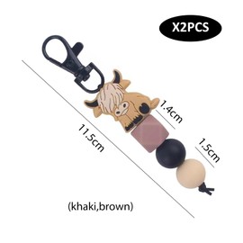 2 Stück Kuh-Schlüsselanhänger, Kreative Cartoon-Tier-Schlüsselanhänger, Silikon-Perlen-Schlüsselanhänger, Taschenanhänger-Dekoration, Niedliche Tier-Anhänger