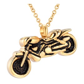 Vjajaly Motorcycle Cremation Jewelry for Ashes Pendant Locket Stainless Steel Keepsake Ashes Holder for Pet Human Memorial Urn Necklace (Gold)