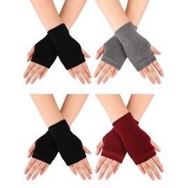 Blulu Fingerless Warm Gloves with Thumb Hole Cozy Half Fingerless Typing Gloves Knit Mittens for Women Men 4 Pairs