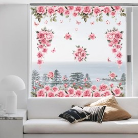 Peacoblue Window Static Clings Stickers Decal 11.8"x35.4",2 Sheets with 24PCS Pink Roses Flowers Vine Decorative Removable Window Sticker Cling Home Office Decor for Glass Window Mirror