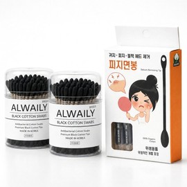 All Weyly Premium Black Cotton Blackhead Ear Swab 100p x 2 + Sebum Swab 30p Set 26TSP4132, 1 Set / 올웨일리 프리미엄 블랙코튼 블랙헤드 귀지면봉 100p x 2개 + 피지면봉 30p 세트 26TSP4132, 1세트