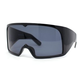 XL Oversized Shield Rectangle Super Thick Temple Plastic Sport Sunglasses All Black