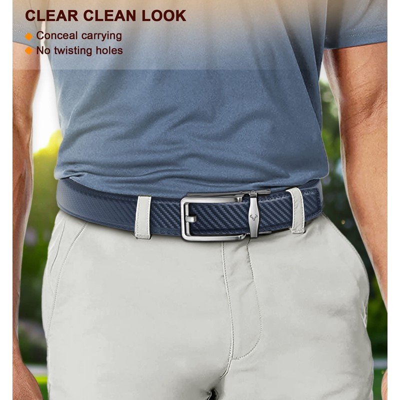 Men Belt,BULLIANT Ratchet Click Sliding Leather Belt for Gift Men