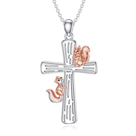 Flpruy Squirrel Necklace 925 Sterling Silver Squirrel Cross Pendant Squirrel Jewelry Gifts for Women Animal Lovers