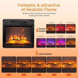ROVSUN 18 inch Electric Fireplace,6 Flame Modes Heater Insert with Remote Control 1400W