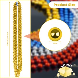 ZYFLSQ 100 Pcs 33" 7mm Metallic Gold Beads Necklaces, Bulk Mardi Gras Beaded Necklaces, Party Beads Costume Necklaces