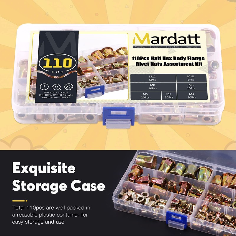 Mardatt Metric Hex Rivet Nut Assortment Kit Carbon Steel Hex