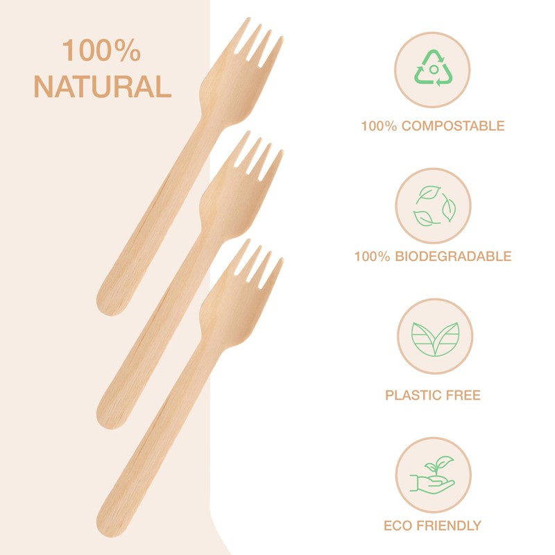GoCoPack Wooden Cutlery: Pack of 200 Disposable Wooden 16cm Forks