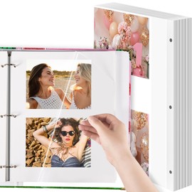 Chuangdi 120 Pcs Photo Album Pages 9 x 11 Inch Self Adhesive Double Sided 3 Hole Punched Photo Mounting Sheets Picture Sleeves for 3 Ring Binder Refill Picture Album Sheets, Binder Not Included