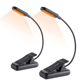 VAVOFO Amber Rechargeable Book Lights, Blue Light Blocking Reading Lights, 7 LEDs Eye Care 9 Colors 9 Brightness Clip On for Bookworms with Power Indicator Lasting 70h (2-Pack, Black)