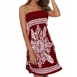 SEMATOMALA Women's Summer Dress Strapless Floral Print Bohemian Casual Beach Dress Cover Ups for Swimwear Women(WR,S)