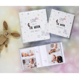 Hama Baby Album "To The Moon" (Baby Slip-in Album for 200 Photos in 10 x 15 cm Format Photo Album for Girls and Boys, Children's Album for Inserting, Photo Book with Baby Motif) White/Pastel