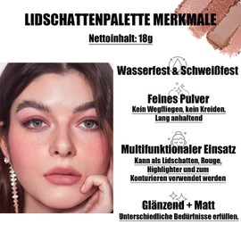 EONFAVE Lidschatten Palette, Matter & Glitzernder Eyeshadow Palette, Shimmer 10 Farben Palette, Wasserfest & Langlebig Make up Palette, Hochpigmentiert Liedschatenpalete, Schminkpalette für Frauen