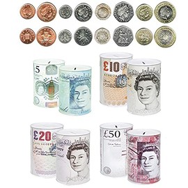 2 x £10 Sterling Bank Note MONEY TIN -Piggy Bank, Coin Tin, Cash Tin, Savings Tin, Money Box, Birthday Money, Holiday & Christmas Fund (Set of 2 £10)