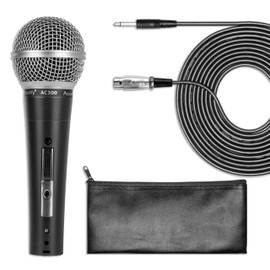 Acoustify AC300 Wired Dynamic Cardioid Microphone for Singing, Karaoke & Vocals Sound, 16ft XLR to 1/4" Cable, Steel Mesh Grille, Pop Filter, and Carrying Bag