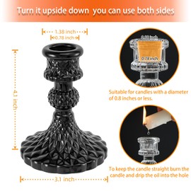 ECHFSM Glass Candlestick Holder,Striped Taper Candle Holders,Set of 6 Candle Stand for Table Centerpieces, Home Decor,Weddings,Festival and Parties (Black Diamond)