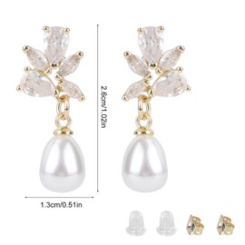 Mikovivi Pearl Drop Earrings for Women, Gold Rhinestones Bridal Pearl Dangle Earrings Elegant Wedding Studs Trendy Jewelry for Brides