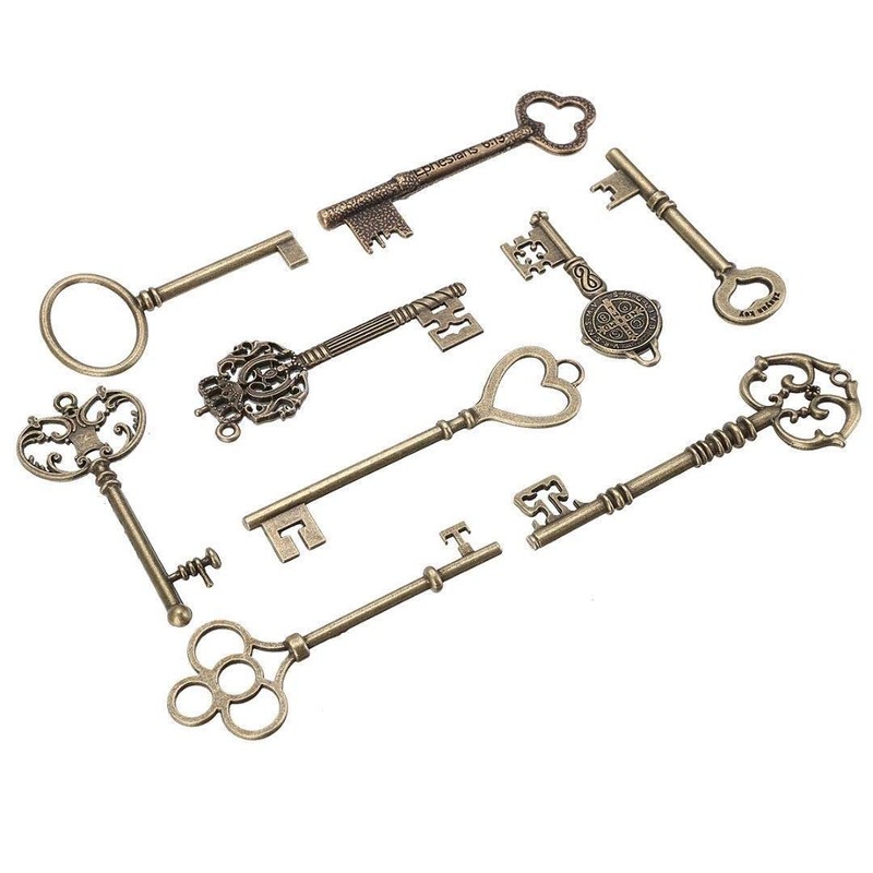 9PCS Big Large Antique VTG Old Brass Skeleton Keys Lot