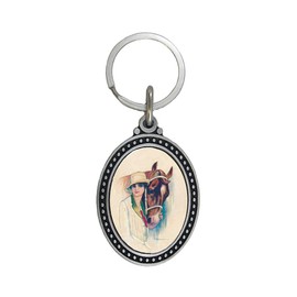 Indiana Metal Craft White Hat Glamour?Lady and Horse Pewter Key Tag ECKT02 IMC-Retail