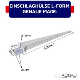 Aqbau® Impact Ground Sleeve, L 40 x 500 Post Holder, Impact Sleeve Impact Ground Sleeve, Hot-Dip Galvanised, Ground Sleeves for Wooden Posts, Impact Sleeve L Shape (Pack of 6)