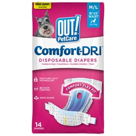 OUT! Petcare Disposable Dog Diapers Female, Potty Training, Female Dog Diapers, Puppy Training, Pet Supplies, For Incontinence, Puppy Essentials, 18”- 25” Waist, Medium/Large, 14 Count
