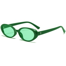 Breaksun Retro Oval Sunglasses for Women Men Fashion Small Oval Sunglasses 90s Vintage Shades (Green)