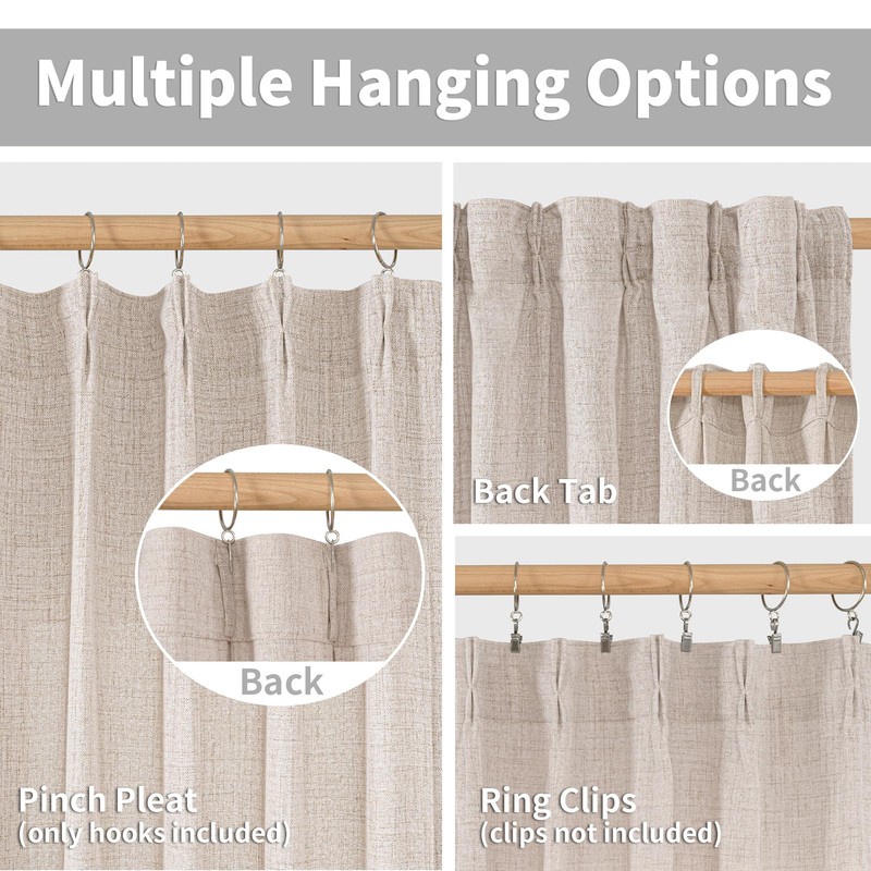 YoungsTex Short Natural Linen Curtains 45 Inch Length 2 Panels