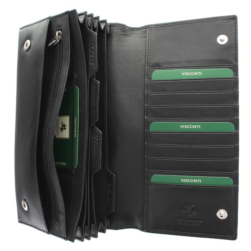 VISCONTI Leather Travel Organiser Wallet RFID Blocking 1179 Black