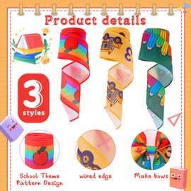 Sanwuta 3 Rolls 15 Yards Back to School Wired Edge Ribbons First Day of School Themed Teacher Ribbon Gift Ribbons School Bus Pencil Fabric Ribbons DIY Bow Wreath Crafts Supplies (Classic Style)