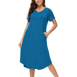 GYS - Camisones de viscosa de bambú para mujer, ropa de dormir suave, vestido de noche largo con bolsillos, Azul Teal, M