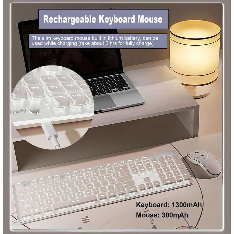 Wireless Keyboard and Mouse Combo, Rechargeable Metal Full Size Mute