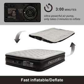 Oqsonwu Air Mattress 16" Air Bed Queen with Built in Pump, Foldable Portable Queen Inflatable Mattress, 660 lbs Weight Capacity Blow Up Air-Mattress Suitable for Guests, Indoors and Camping