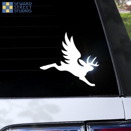 Winged Jackalope Vinyl Decal, Flying Wolpertinger German Folklore Rabbit, Americana Antler Hare Laptop Transfer #1123